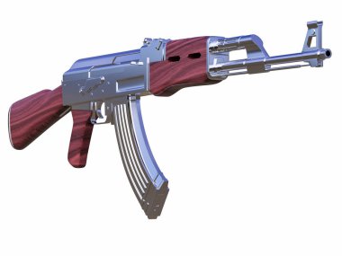 3D izole Ak-47 makineli tüfek illüstrasyon. Savaş çatışma kavramı