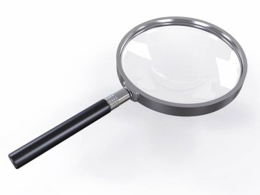 3D izole Büyüteç camı. Arama Zoom araştırmak kavramı.
