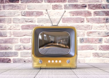 3D izole altın küçük Tv televizyon. Retro Vintage kavramı.