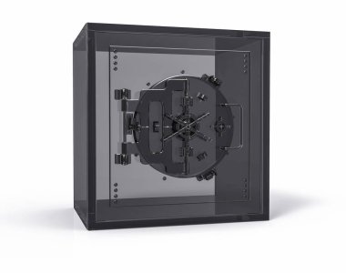 3D izole şeffaf güvenli güçlü kutu. Kapalı güvenlik işletme