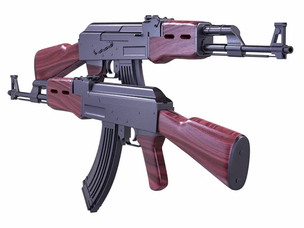 Illustrazione della mitragliatrice AK-47 isolata 3D. Concetto di conflitto di guerra — Foto Stock