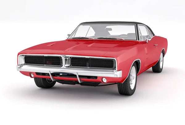 Coche muscular rojo aislado 3D. 1970 American Vintage . —  Fotos de Stock