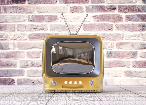 3D izole altın küçük Tv televizyon. Retro Vintage kavramı.