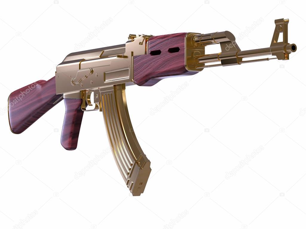 3D Isolated AK-47 Machine Gun Illustration. War Conflict Concept