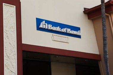 Honolulu, Hawaii - 4 Nisan 2020: Kapahula Bulvarı 'ndaki Hawaii Bankası tabelası..