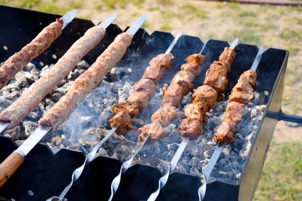 Shashlik ve kebap vida rosto ve barbeküde sigara