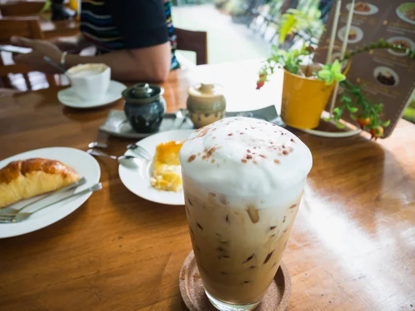 Café Glacé Boulangerie Sur Table Bois — Photo