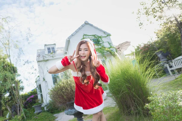 Portrait of asian Santa girl — Stok Foto