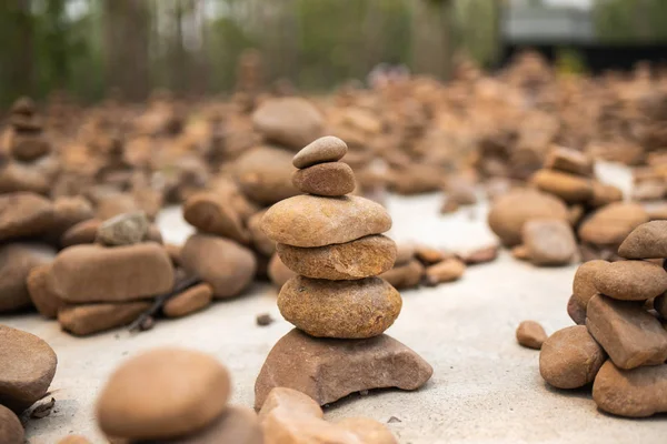 Close up of balancing stones on the floor