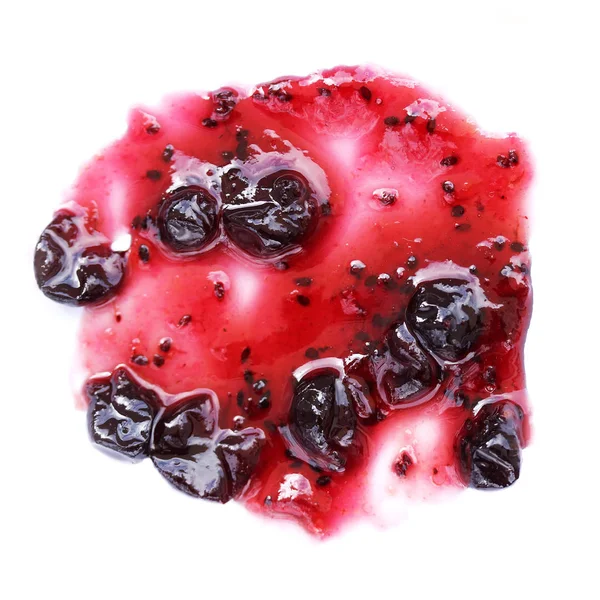 蓝莓果酱斑点、 滴和孤立的白色背景上的线 — 图库照片
