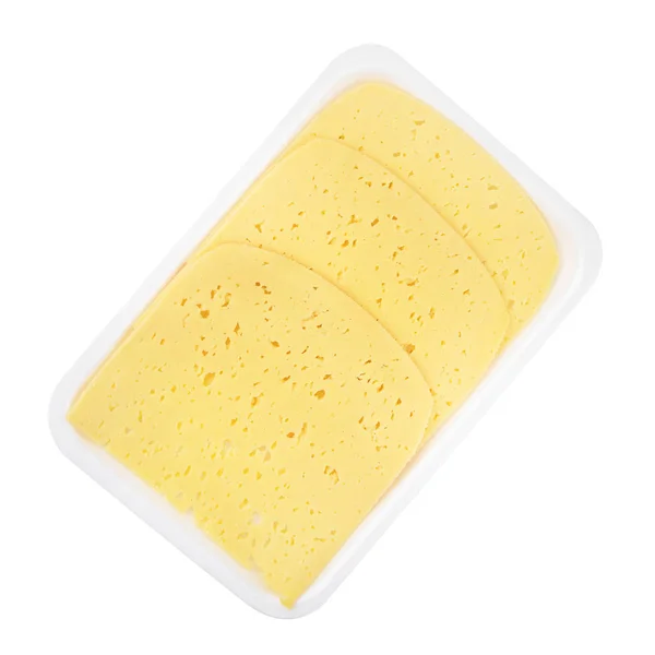 Fatias de queijo suíço com furos isolados sobre fundo branco — Fotografia de Stock