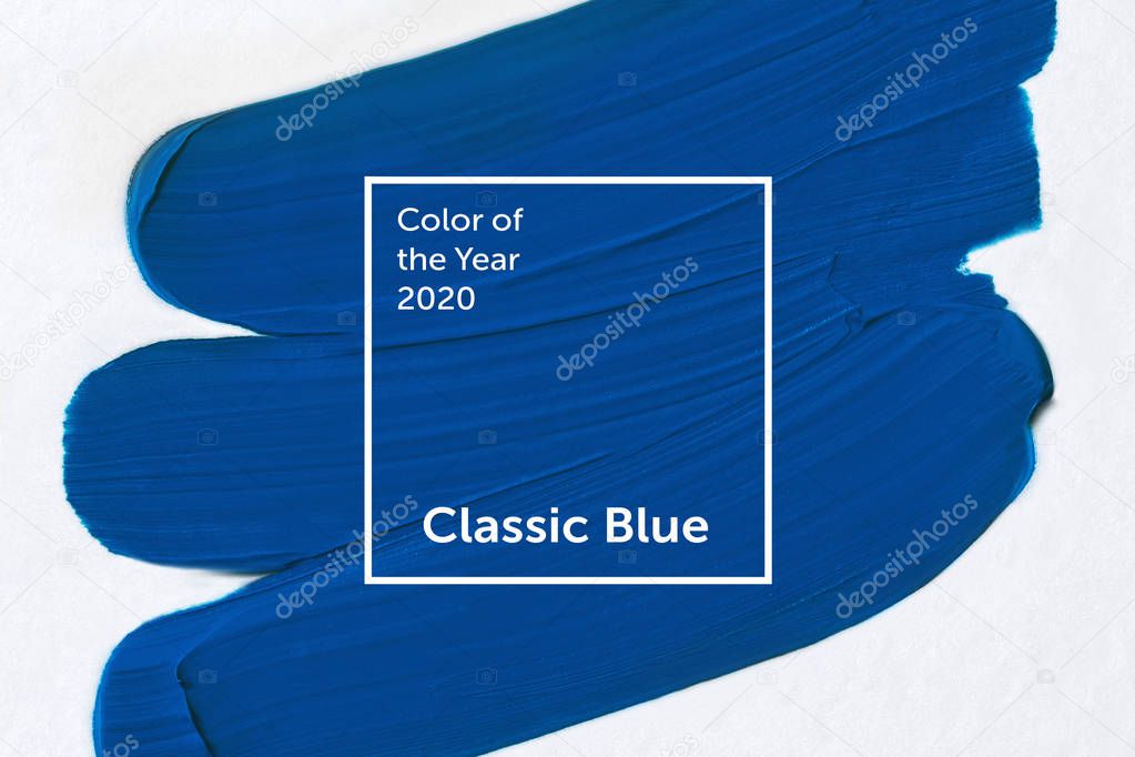 Smears of oil paint. Color of the year 2020 - Classic Blue. Color trend palette.