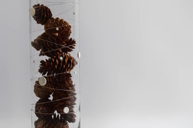 Beyaz arka planda dekoratif cam vazoya çarpar