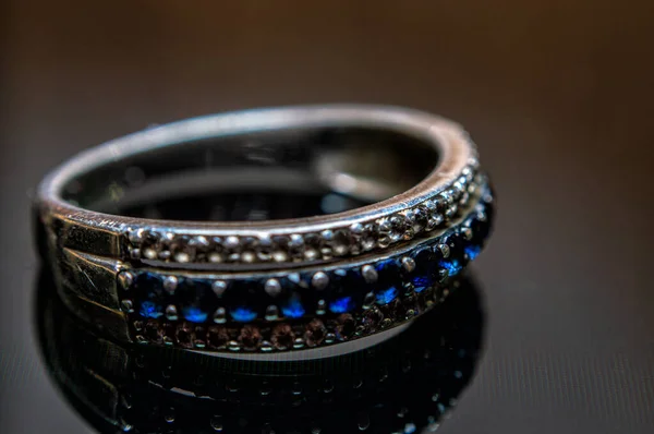 Silver Ring White Blue Gemstones — Stock Photo, Image