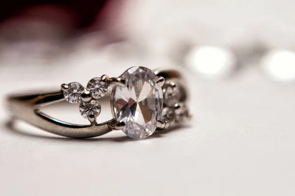 Silver Ring Stones Blurred Background — Stock Photo, Image