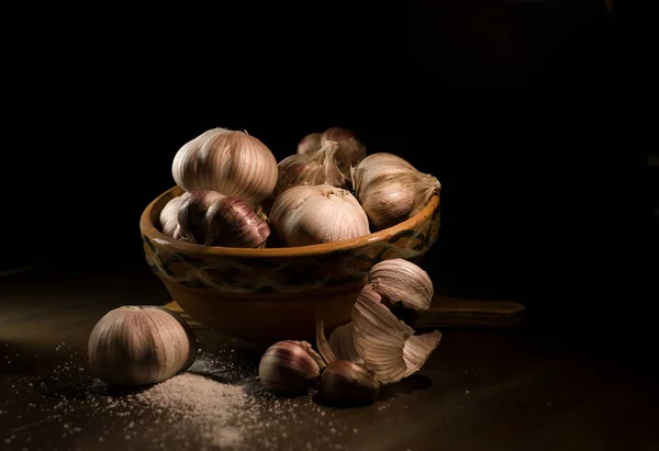 Ajo Orgánico Viejo Tazón Cerámica —  Fotos de Stock