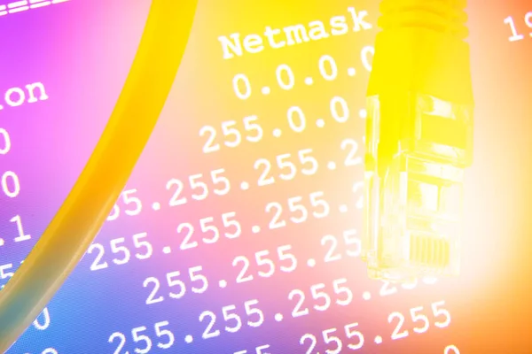 Ethernet Kabel Met Routing Tafel Kleurrijke Achtergrond — Stockfoto