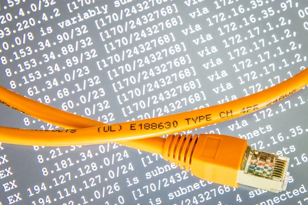 Oranje Internet Kabel Grijze Achtergrond Met Adressen — Stockfoto