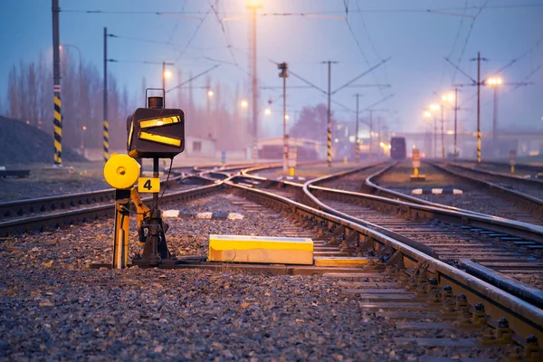 Interruptor Ferroviario Estación Tren Mercancías Por Noche — Foto de Stock
