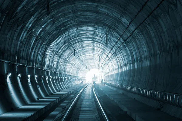 Construction Tunnel Ferroviaire Tunnel Ejpovice Construction Couloirs Ferroviaires Avec Travailleurs — Photo
