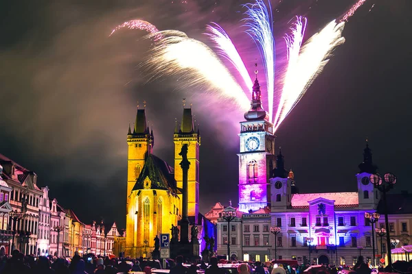 Ohňostroje Centru Hradce Králové Česká Republika — Stock fotografie