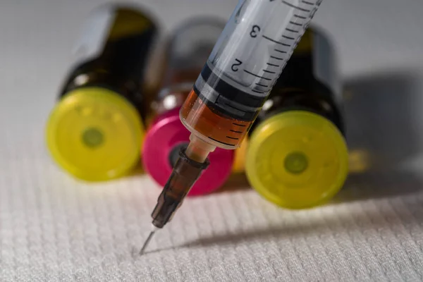 Zavřít Injekční Lahvičku Injekční Lahvička Jehla Dávka Vakcíny Proti Chřipce — Stock fotografie