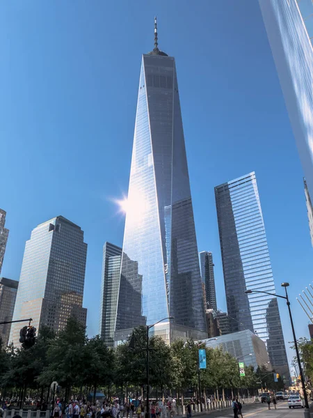 Панорама Величественных Зданий Нью Йорка Манхэттене Выделяющихся Мировом Торговом Центре — стоковое фото