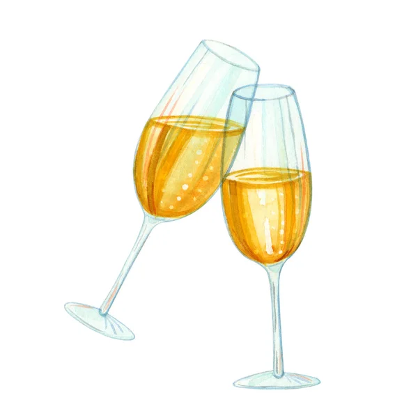 Met Hand Getekend Aquarel Illustratie Clipart Set Van Champagne Glazen — Stockfoto