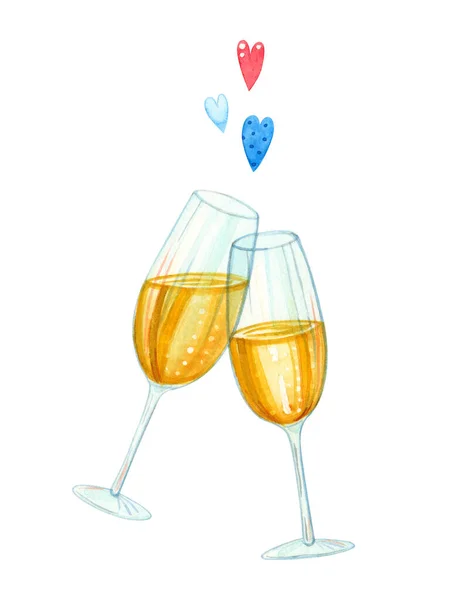 Met Hand Getekend Aquarel Illustratie Clipart Set Van Champagne Glazen — Stockfoto