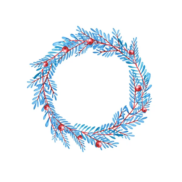 Met Hand Getekend Aquarel Illustratie Van Blauwe Kerst Sparren Krans — Stockfoto