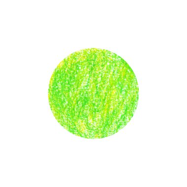 El çizilmiş parlak yeşil ve mavi pastel boya çemberi beyaza izole edilmiş. Çocuk hayalleri, saf sanat ve çocukların çizimleri.