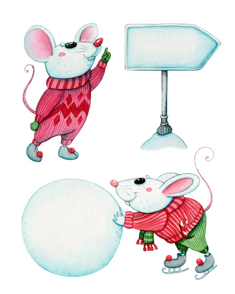 손으로 그림은 귀여운 생쥐의 일부로 표지판 뭉치가 떨어져 크리스마스 — 스톡 사진