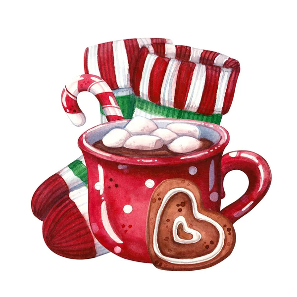 Hand Drawn Watercolor Illustration Clip Art Set Of Heart Shaped Gingerbread  Letter In Envelope Candy Cane And Red Knitted Hat With Mittens Isolated On  White Christmas Hygge And Winter Holidays Stock Illustration 