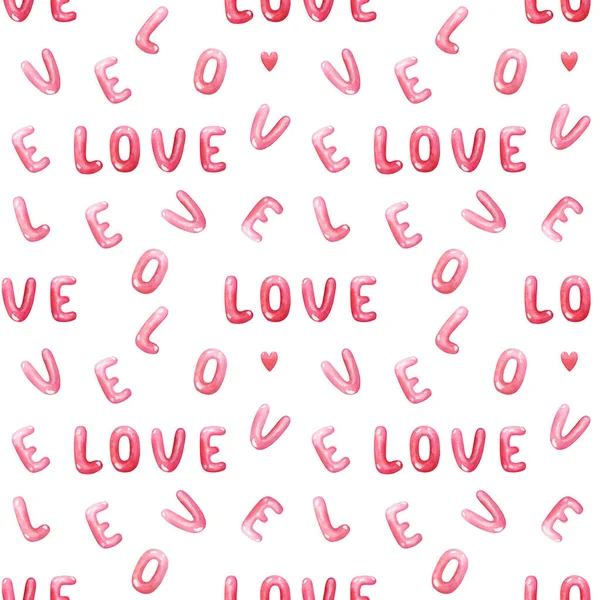 手绘粉红的情话和白底字母的无缝图案 爱与情人节的概念 — 图库照片