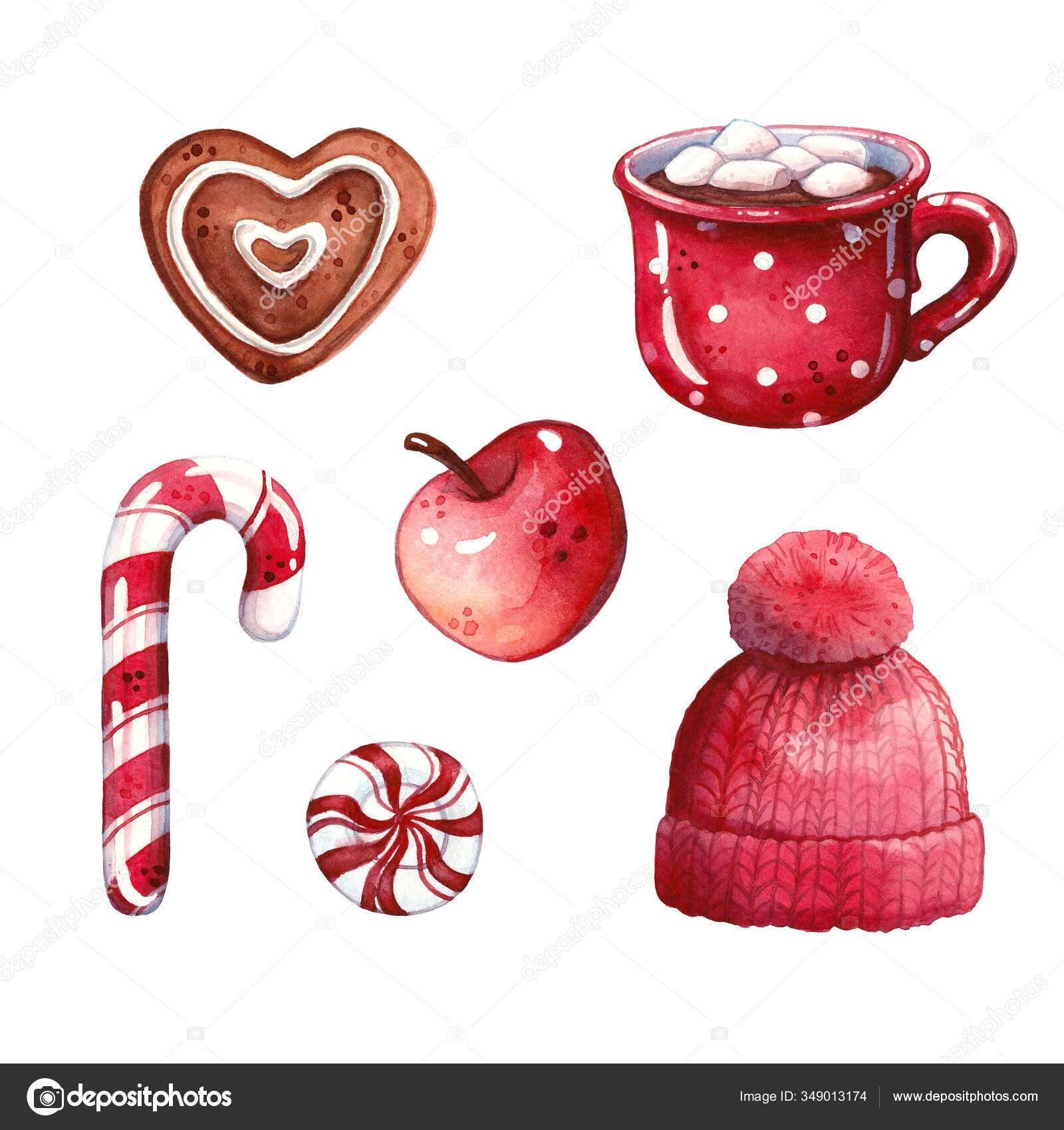 Download Hand Drawn Watercolor Illustration Set Heart Shaped Gingerbread Hot Chocolate Stock Photo Image By C Oriolus Art 349013174