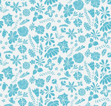 Mavi Çiçekler Kusursuz Desen