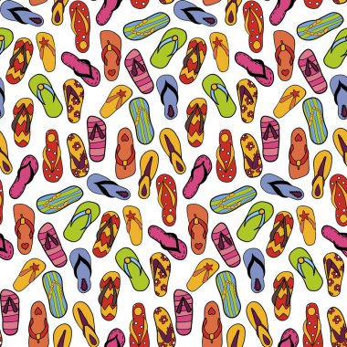 Renkli seamless modeli ile çizilmiş doodle parmak arası terlik