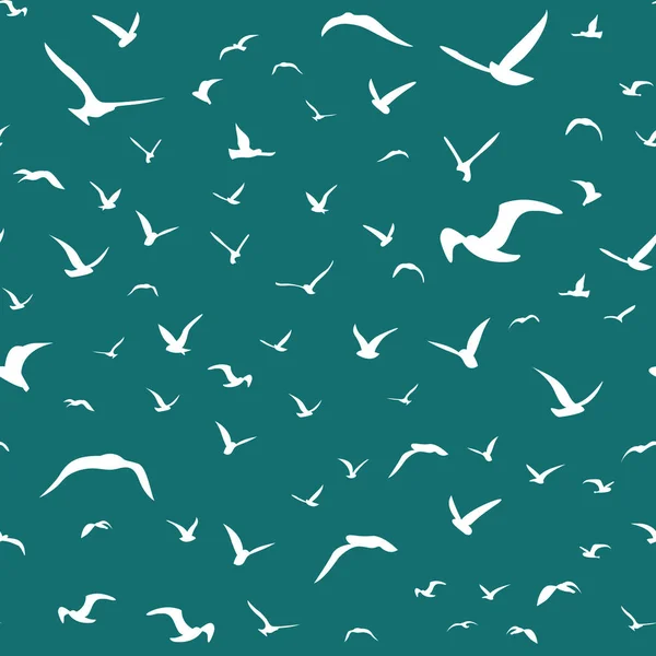 Mouettes blanches volant dans le ciel motif sans couture — Image vectorielle