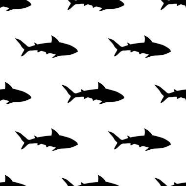 Beyaz üzerine siyah köpekbalığı desen
