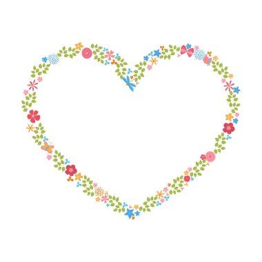 Doodle yaprakları ile yapılan kalp şekli çerçeve