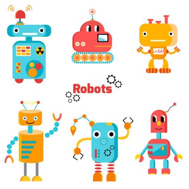 Renkli robotlar üzerinde beyaz ayarla