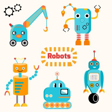 Şirin komik robotlar set vektör