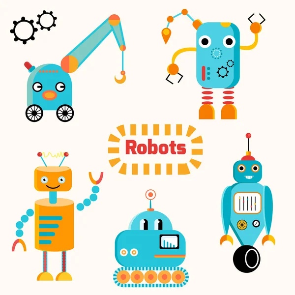 Ensemble vectoriel drôle mignon de robots — Image vectorielle