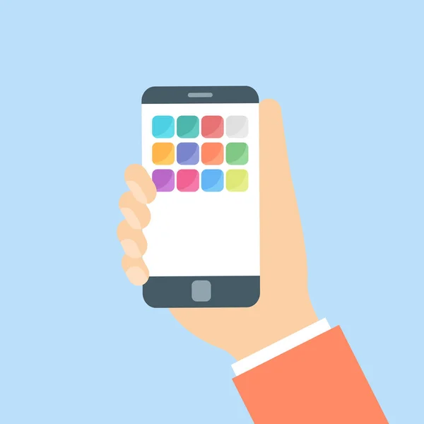 Smartphone met kleurrijke pictogrammen op het scherm — Stockvector