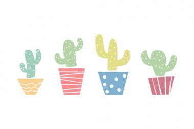 Pastel renkli sevimli kaktüs tencere yazdırma