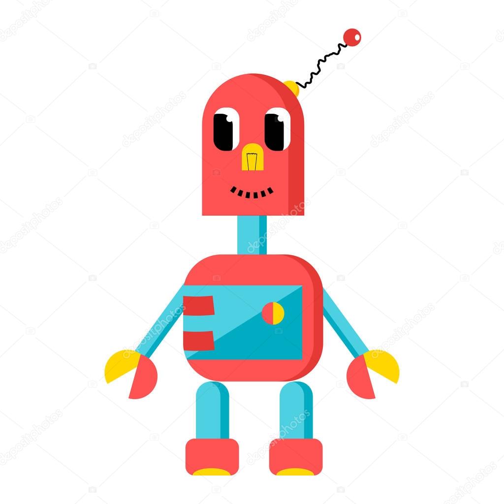 Cute red robot in cartoon style