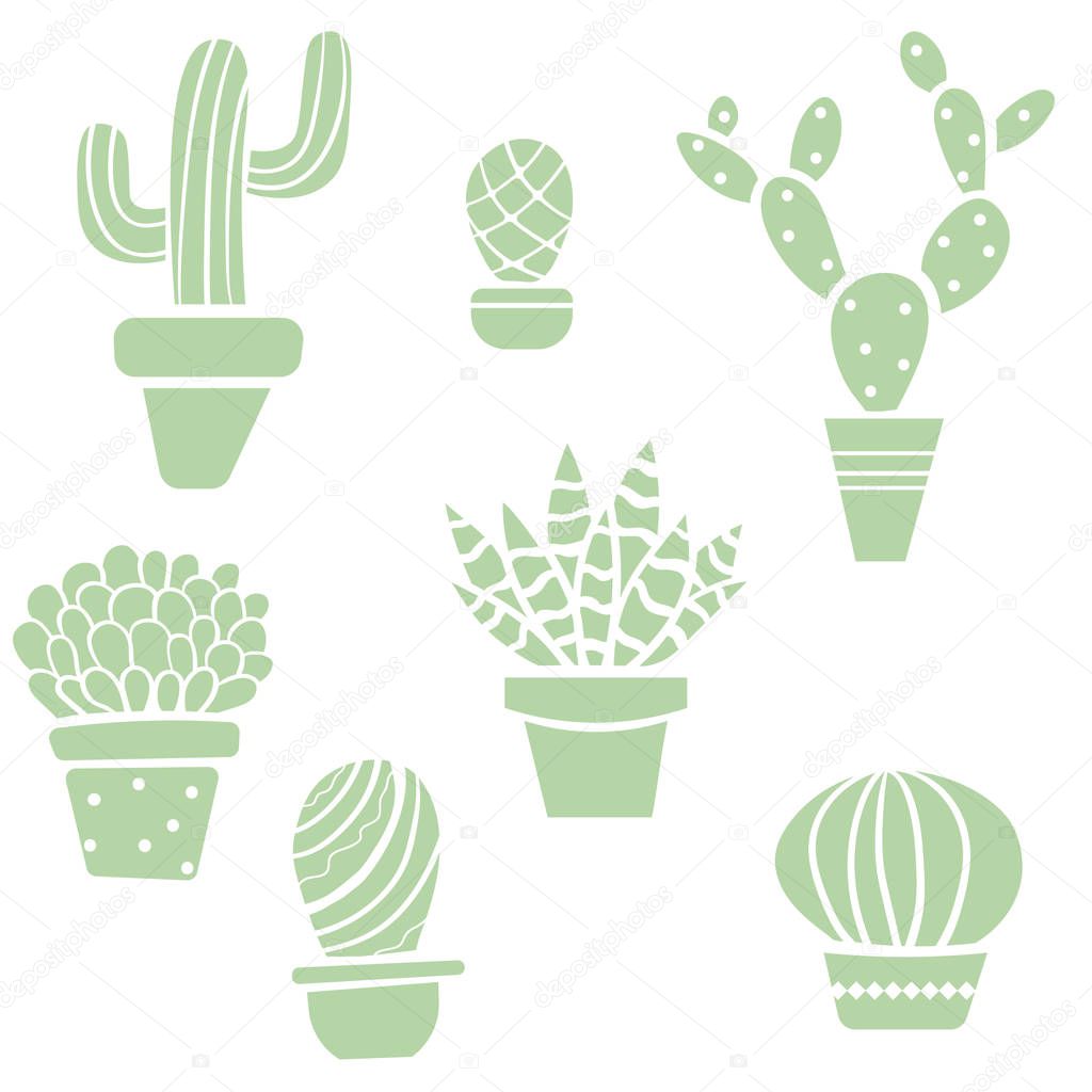 Hand drawn vector cactus set