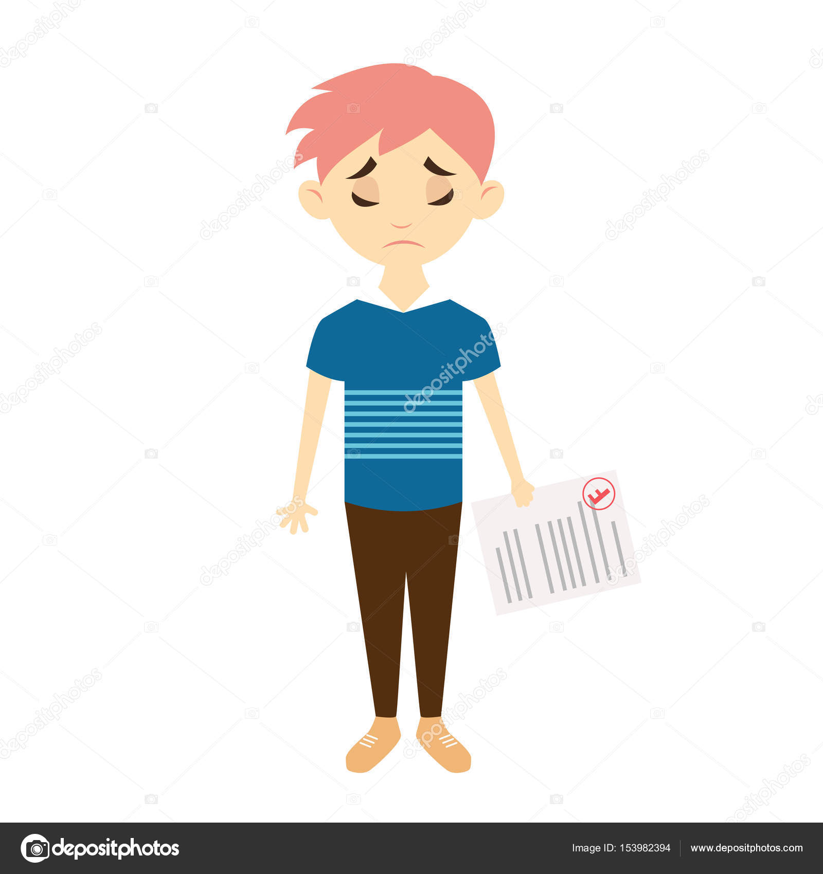 Upset boy holding test paper with bad mark Stock Vector Image by  ©Elecstasyy #153982394
