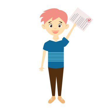 Mutlu çocuk test kağıt işareti bulunan holding