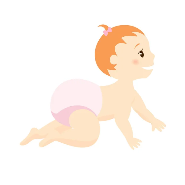 Niedliche Baby-Mädchen in Windeln kriechen — Stockvektor